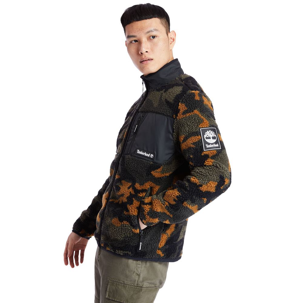 Chaquetas Timberland Hombre Camo Recycled Fleece Negras/Verde/Marrones - Chile XYN-197456